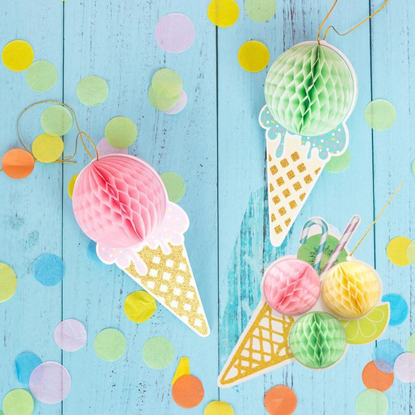 hawaiian party summer tropical party decorations hanging honeycomb ice cream luau beach kids happy birthday decor