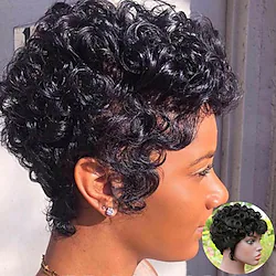 Short Human Hair Wigs Pixie Cut For Black Women Remy Curly Brazilian Summer Brown Wig Human Hair Glueless Full Machine Made Wigs Lightinthebox