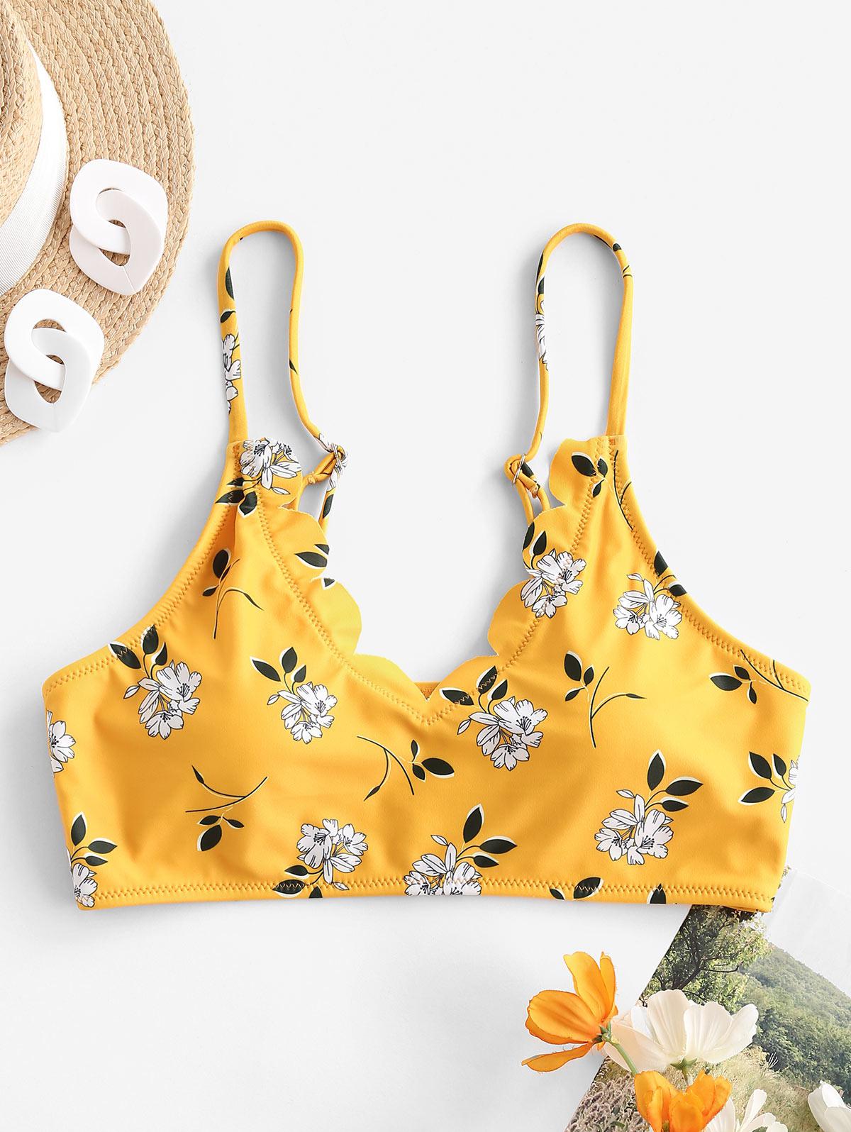 ZAFUL Überbackener Bikini-Top mit Blumenmuster S Helles gelb