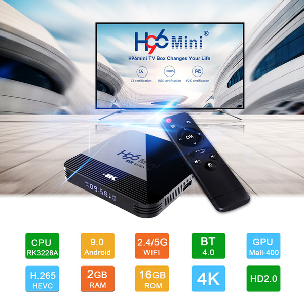 H96 mini h8 Android 9 TV Box 2GB 16GB Rockchip RK3228A Quad Core 2.4G 5G Wifi BT5.0 4K Set Top stream media player