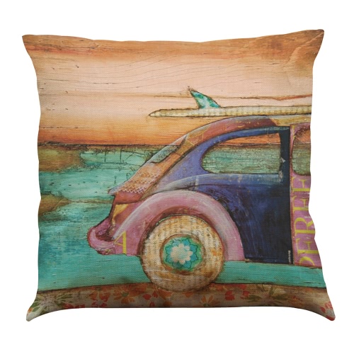 Cartoon Animated Romantic Modern Fashionable Cute Colorful FAW Volkswagen Mini Motorbike Bus Truck Roadster bicycle Recreational Vehicle Caravan Sea Sunshine Designs Patterns Oil Painting Printed Square Cushion Pillowcases Throw Pillow Covers Decorative G