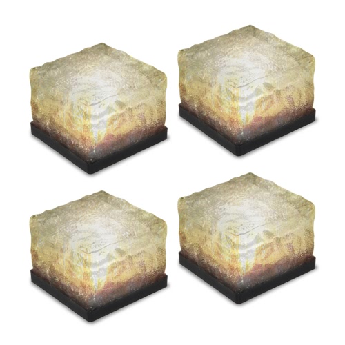 Tomshine 4Pcs IP67 Water Resistant Light Sensor Creative Glass Stone Ice Cube Solar Powered Crystal Brick LED Night Lamp for Garden Courtyard Pathway Patio Pool Pond Outdoor Decoration Xmas