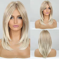 Blonde Wigs with Bangs Long Layered Blonde Wig Women Synthetic Wig with Bangs 18inch Lightinthebox
