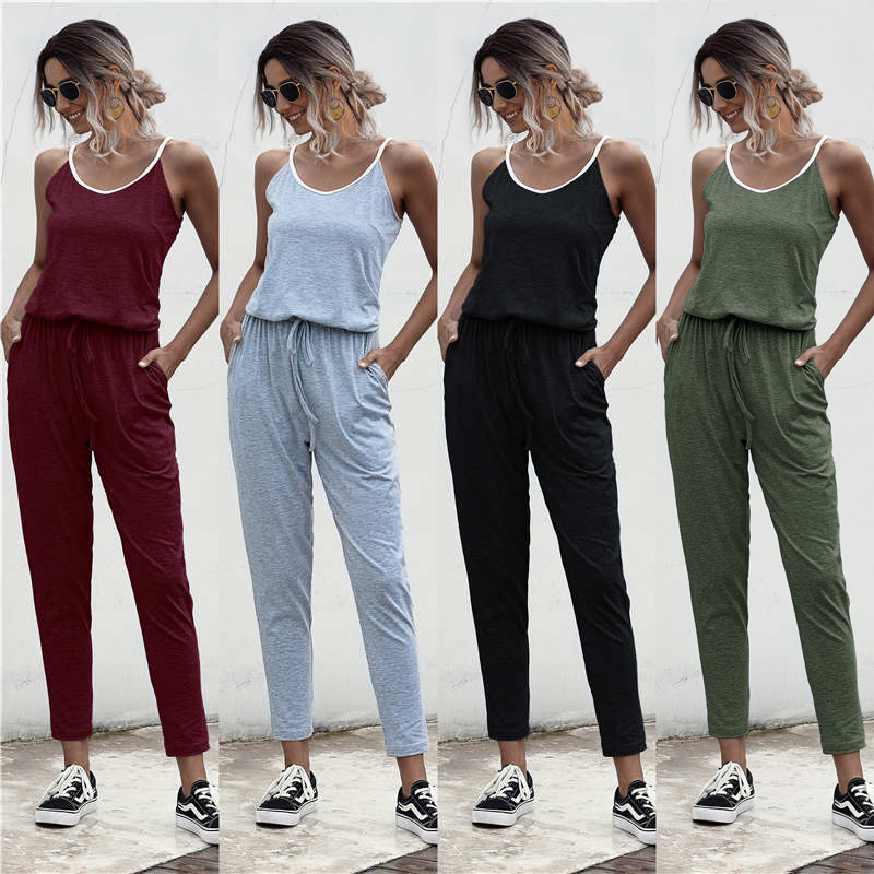 Casual Sleeveless Solid Jumpsuit