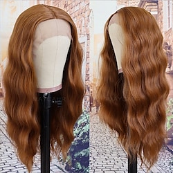 Sadie Sink Wig Upgrade Ginger Color Lace Front Wigs Long Wavy Hair Glueless Synthetic Lace Front Wigs for Fashion Women Reddish Brown Color Half Hand Tied Wigs ChristmasPartyWigs Lightinthebox
