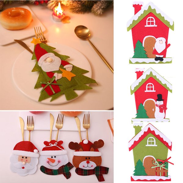 2019 Newly Christmas Party Knife And Fork Bag Cutlery Sets Cute Lovely Cartoon Santa Claus Table Cutlery Sets