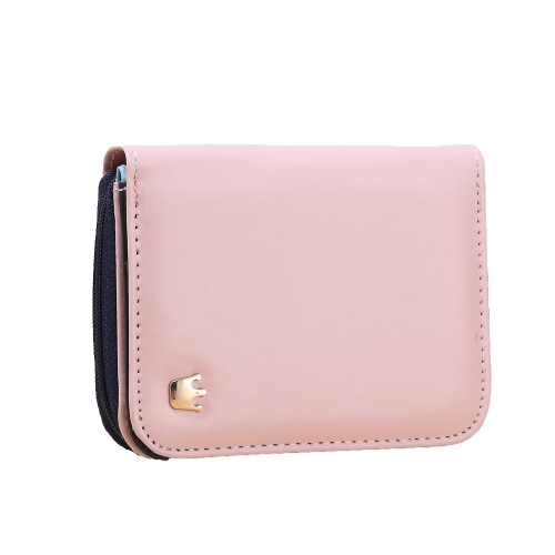 Fashion Short Women Purse Crown Zip PU Leather Candy Color Fold out Wallet Card Holder Clutch