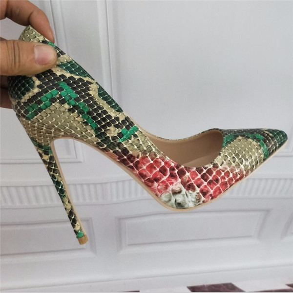 fashion woman women lady 2019 new python snake leather poined toes wedding heels stiletto high heels shoes pumps 12cm 10cm 8cm
