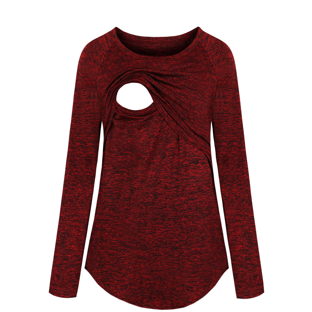 Casual Solid Long-sleeve Nursing Tee