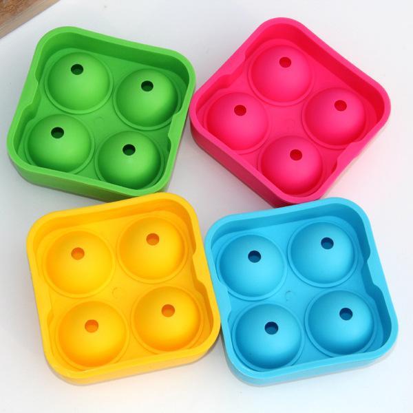 4 Hole Ice Cube Ball Drinking Wine Tray Brick Round Maker Mold Sphere Mould Party Bar Silicone Ice Hockey Maker