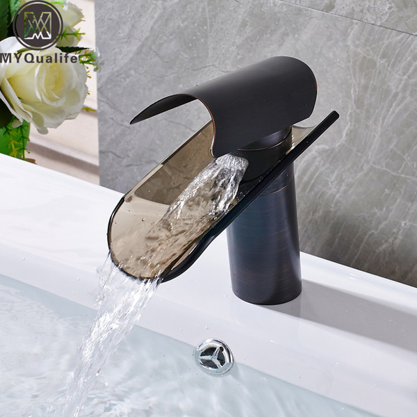 glass waterfall spout basin faucet deck mounted waterfall cold water tap single handle bathroom mixer tap