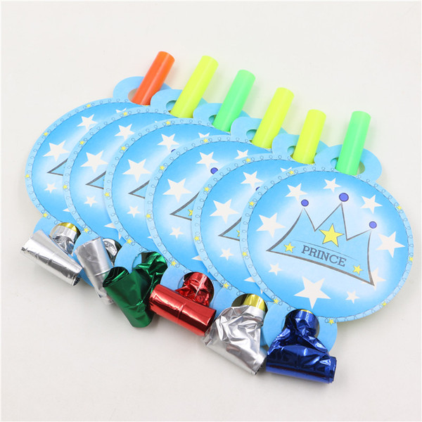 6pcs blowouts whistles blue prince birthday party decoration boys favors and gifts wedding supplies