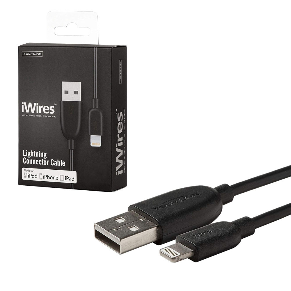 Techlink iWires MFI USB to Lightning Cable For Apple iPhone iPod iPad - 2M Black